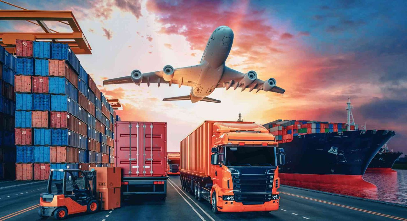 Freight trucks at a port